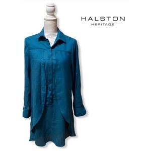 Turquoise Halston Heritage Button Down Tunic Dress